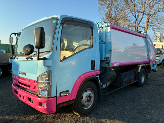 エルフ 塵芥車 プレス式新明和製7.4立米連続作動車