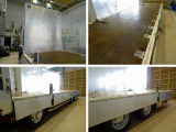荷台内寸:955&times;240&times;38 山田車体工業 七方開 アルミアオリ 支柱脱着可 ステンレスヒンジ 床フック15対 落とし込みフック9対 前立てアルミ縞鋼板張り/LED作業灯2個