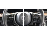 ホンダセンシングの3種類のセンサーが安全運転をサポート!ハンドル右側には運転サポート、情報・ディスプレー関係、左側にはナビ、クルーズコントロール、オーディオ関連スイッチが配置されています。