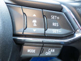 ステアリングスイッチは運転姿勢や視線を崩さずに操作が可能です。左側にはオーディオ類があります。右側にはクルーズコントロール類の操作スイッチがあります