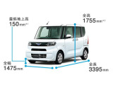 ボディサイズ。画像は、シフォン(2WD)のイメージです。実際の仕様とは異なる場合があります。