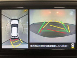 【パノラミックビューモニター】クルマの前後左右に搭載したカメラから取り込んだ画像を合成し、車両を上から見たような画像をディスプレイに表示します。
