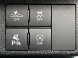 スマートアシストOFFスイッチ、コーナーセンサーブザーOFFスイッチ、VSC・TRC OFFスイッチ、エコアイドルOFFスイッチ。