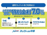 TME(通常クレジット・メンテパック・ロングラン保証)+使ってバック+TOYOTAWalletをまとめて申込みされた方は基本金利8.5%を7%に特別金利で提供させていただきます。詳しくはスタッフまで