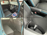 「ブルー」のアクセントカラーが映える運転席。ドライブが楽しくなります!★リヤシートも全車消毒済み。足元も軽とは思えない広さがあります。