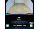 ■リヤビューカメラの映像です。ステアリング連動ガイドラインが、後退時の予想進路を表示し、運転のサポートを致します。