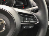 ハンドルにスイッチがたくさんついています。右はクルーズコントロールのスイッチで走行中も運転姿勢を崩すことなく設定できます。