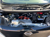 電気自動車ですのでモータールームです。ヘッドカバーのように見えるのはインバーターユニットです。起動用の12Vバッテリーを備えています。