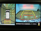 車輌の前後左右に搭載した4つのカメラから取り込んだ画像を合成し、くるまを真上からみているような映像を表示。運転席から確認しにくい車輌周囲の状況を把握できまよ ♪
