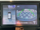 アラウンドビューモニター。前後左右の4つのカメラで車を上から見たような映像をナビ画面に映すので人や物を確認できとても安全です。