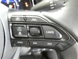 ステアリングスイッチでクルーズコントロール機能の操作ができます。長距離の高速走行時の疲労軽減や燃費に役立ちます。
