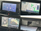 社外ナビです。CD・DVD再生・USB接続・Bluetooth接続対応です。アラウンドビューモニターが映ります。