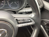 レーダークルーズコントロール付車です。こちらのステアリングスイッチで設定が可能で、車間距離の認識、車速の設定、追従走行等が全車速において可能です。高速走行時等で大変便利です。