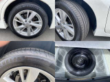 純正アルミホイールです。タイヤサイズは215/55R17です。スペアタイヤも搭載しています。