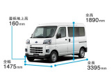 ボディサイズ。画像は、サンバーバン(2WD)のイメージです。実際の仕様とは異なる場合があります。