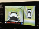 【パノラミックビューモニター】クルマの前後左右に搭載したカメラから取り込んだ画像を合成し、車両を上から見たような画像をディスプレイに表示します。