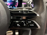 ステアリングボタンは、使いやすいデザインでございます。ステアリング付近のレバーや、ステアリングボタンで追従機能の操作も可能でございます。