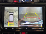 【全方位モニター】まるでクルマを真上から見下ろしたかのような視点で駐車をサポートします!クルマの斜め後ろや真横など、前後左右の4つのカメラの映像が合成されて、モニターに映し出されます。