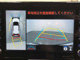 【パノラミックビューモニター】クルマの前後左右に搭載したカメラから取り込んだ画像を合成し、車両を上から見たような画像をディスプレイに表示します。