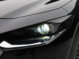 強い意志を秘めた瞳の様な造形が美しい、LEDヘッドライト。前方者や対向車を検知して、ハイ/ローを自動切換えするハイビームコントロールを採用しています。