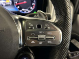 ステアリングボタンは、使いやすいデザインでございます。ステアリング付近のレバーや、ステアリングボタンで追従機能の操作も可能でございます。