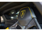 Embroidered Lamborghini shield on headrest