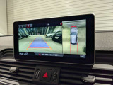 【サラウンドビューカメラ】車両の4つのカメラから得た映像を合成し、上空から眺めているような映像をモニターに映し出します。車両周辺の歩行者や障害物などの発見に役立ちます。