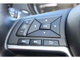 各種のコントロールスイッチが内蔵され、運転に集中できるステアリング。革巻き素材と造形が手にしっくり馴染みます。