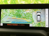 車両周囲の映像と俯瞰表示を画面で確認でき、駐車時など周囲を確認したい場面に役立ちます。ガイド表示もあり、車両の位置関係を把握する際に便利な装備です。