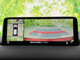 車両周辺の映像に加え、上から見下ろすような表示も確認でき、駐車時の周囲確認をサポートします。画面上のガイド表示もあり、駐車スペースでの位置合わせに役立つ便利な装備です。