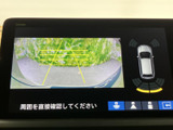 後方映像にガイド線が重ねて表示され、駐車時に車両と周囲との位置関係を確認する目安になります。画面の脇には周囲の状況を示す表示もあり、駐車操作をサポートする便利な装備です。