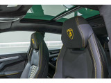 Embroidered Lamborghini shield on headrest