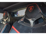 Embroidered Lamborghini shield on headrest