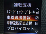 【車線逸脱警報】車線から外れると注意を促します。ドライバーが意図しないのに車線を逸脱した場合に、これを検知して警報で注意喚起する事で安全性を確保!
