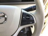 ハンドルにスイッチがたくさんついています。右はクルーズコントロールのスイッチで走行中も運転姿勢を崩すことなく設定できます。