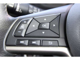 各種のコントロールスイッチが内蔵され、運転に集中できるステアリング。革巻き素材と造形が手にしっくり馴染みます。